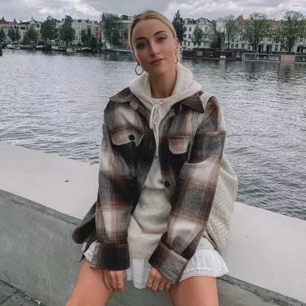 Fall Plaid Flannel Oversized Shacket Shirt Jacket - Picture 6 of 13